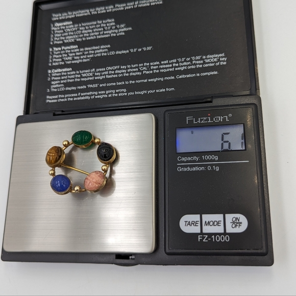 Egyptian Revival Danecraft Scarab Semiprecious Stones 12K gold filled Brooch - Picture 6 of 8